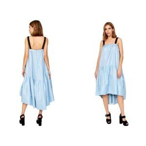 Adam Lippes Collective Asymmetrical Swing Dress Blue Jacquard Sleeveless NWOT